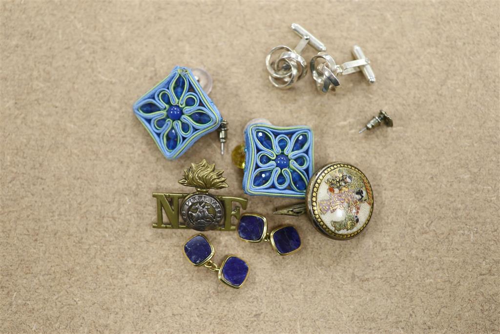 A cameo and assorted cufflinks etc.